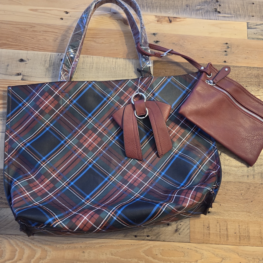 K. Carroll Plaid Reversible Tote Bag with Bow And Small Pouch - Picture 3 of 11